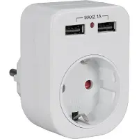MaxTrack Doorvoerstekker met USB lader - 1 contact + 2 USB-A poorten - compact - 2,1A / wit