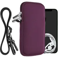Kwmobile Tasje voor smartphones L - 6,5" - Hoesje van neopreen in braam - Phone case met nekkoord