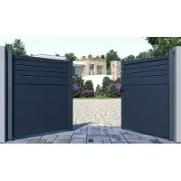 Vente-Unique.nl Draaipoort in aluminium - L. 305 x H. 166 cm - Antraciet - BAZIO