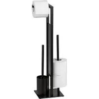 Wenko Toiletbutler Rivalta zwart - Toiletborstel met houder, Toiletrolhouder en Reserverolhouder vrijstaand
