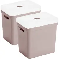 Sunware opbergboxen met deksel - 2x - Sigma Home - kunststof - 25 liter - roze - opberg bakken / manden - 35 x 25 x 36 cm