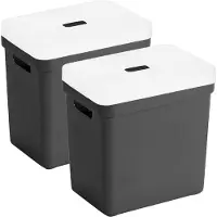 Sunware opbergboxen met deksel - 2x - Sigma Home - kunststof - 25 liter - zwart - opberg bakken / manden - 35 x 25 x 36 cm