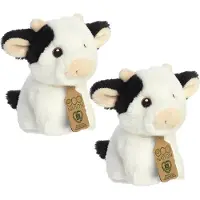 Aurora Pluche koe - 2x - zwart/wit - 13 cm - knuffeldier koe - boerderijdieren Knuffel