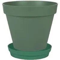 Eda Bloempot Toscane kunststof donkergroen D20 x H17 cm inclusief onderschaal D15 cm - Plantenpotten
