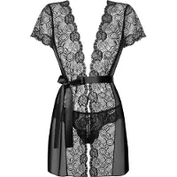 Obsessive - kanten kimono met string - zwart