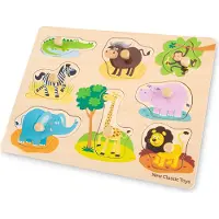New Classic Toys Houten Knoppuzzel Safari - 8 Puzzelstukjes - FSC - Houten Puzzel met Knopjes - Educatief Peuterspeelgoed - Vanaf 24 maanden