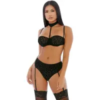 Erotic Treasure Forplay - Op de Prowl Choker Lingerie Set - Zwart