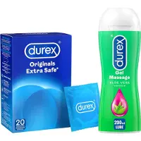 Durex - 20 stuks Condooms - Extra Safe - 200 ml Glijmiddel - Play Massage 2/1 Aloe - Voordeelverpakking