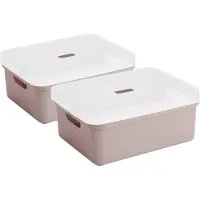 Sunware opbergbox - 2x stuks - 24 liter - roze - kunststof - transparante deksel - 45x35x18 cm - Sigma serie