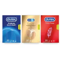 Durex - 60 stuks Condooms - Extra Safe 1x20 stuks - Nude No Latex 1x20 stuks - Thin Feel 1x20 stuks - Voordeelverpakking
