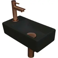 Ink Versus Fonteinpack - Links - Keramiek Mat Zwart - Toebehoren Mat Rosé Goud - 8718835106201 - Rechthoekig - Wastafels, Fonteinen, Vrijhangende