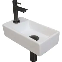 Ink Fonteinset Versus 36x18x9cm Porselein Mat Wit Met Kraangat Links Metal Black