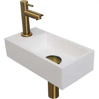 Ink Versus Fonteinpack - Links - Polystone Mat Wit - Toebehoren Brushed Mat Goud - 8718835105785 - Rechthoekig - Wastafels, Fonteinen, Vrijhangende