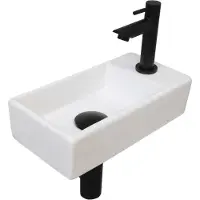Ink Versus Fonteinpack - Rechts - Keramiek Glans Wit - Toebehoren Mat Zwart - 8718835058036 - Rechthoekig - Wastafels, Fonteinen, Vrijhangende