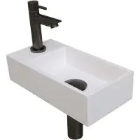 Ink Versus Fonteinpack - Links - Polystone Glans Wit - Toebehoren Gunmetal - 8718835105976 - Rechthoekig - Wastafels, Fonteinen, Vrijhangende