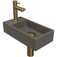 Ink Versus Fonteinpack - Links - Quartz Beton - Toebehoren Brushed Mat Goud - 8718835105815 - Rechthoekig - Wastafels, Fonteinen, Vrijhangende
