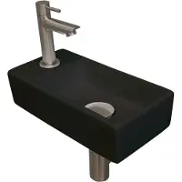 Ink Versus Fonteinpack - Links - Keramiek Mat Zwart - Toebehoren Brushed Nickel - 8718835106386 - Rechthoekig - Wastafels, Fonteinen, Vrijhangende