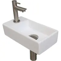 Ink Versus Fonteinpack - Links - Keramiek Mat Wit - Toebehoren Brushed Nickel - 8718835106362 - Rechthoekig - Wastafels, Fonteinen, Vrijhangende