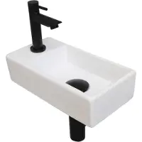 Ink Versus Fonteinpack - Links - Keramiek Glans Wit - Toebehoren Mat Zwart - 8718835058029 - Rechthoekig - Wastafels, Fonteinen, Vrijhangende