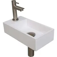 Ink Versus Fonteinpack - Links - Polystone Glans Wit - Toebehoren Brushed Nickel - 8718835106072 - Rechthoekig - Wastafels, Fonteinen, Vrijhangende
