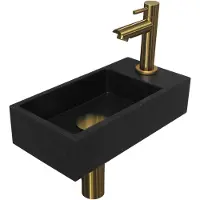 Ink Fonteinset Versus 36x18x9 cm Quartz Zwart Met Kraangat Rechts Brushed Mat Goud
