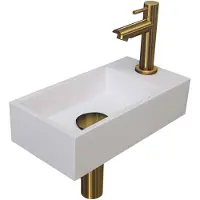 Ink Versus Fonteinpack - Rechts - Polystone Glans Wit- Toebehoren Brushed Mat Goud - 8718835105822 - Rechthoekig - Wastafels, Fonteinen, Vrijhangende