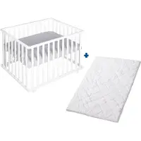 Roba Kinderbox 100 x 75xcm (Wit) Met Boxkleed (Zilvergrijs) + Extra Matras
