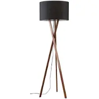 LUCANDE Vloerlamp Auriane, hout donker, Woon-/ Eetkamer, Textiel / Stof / Zijde, Scandinavisch, vloerlamp