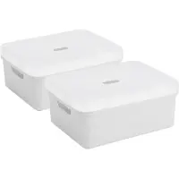 Sunware opbergbox - 2x stuks - 24 liter - wit - kunststof - transparante deksel - 45x35x18 cm - Sigma serie