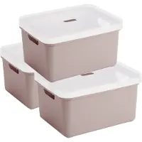 Sunware opbergbox - 3x stuks - 32 liter - roze - kunststof - transparante deksel - 45x35x24 cm - Sigma serie