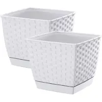 Prosperplast Plantenpot/bloempot - Set van 4x stuks - rotan kunststof - 22 x 19 cm cm - wit