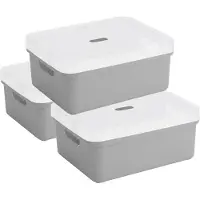 Sunware opbergbox - 3x stuks - 24 liter - lichtgrijs - kunststof - transparante deksel - 45x35x18 cm - Sigma serie