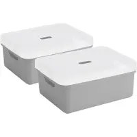 Sunware opbergbox - 2x stuks - 24 liter - lichtgrijs - kunststof - transparante deksel - 45x35x18 cm - Sigma serie