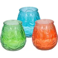 Arti Casa 6x stuks Citronella Lowboy tafelkaarsen 10 cm blauw-oranje-groen glas