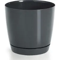 Prosperplast Plantenpot/bloempot met opvangschaal - kunststof - antraciet D16 x H14 cm - binnen/buiten
