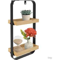 GADGY Wandplank Hout Zwart - Wandbox met 2 houten plankjes - Wandrek – Wanddecoratie Industrieel – Muurdeco - 50x24 cm