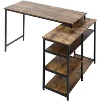 Zenzee Hoekbureau - bureau pc - boekenkast - boekenrek - zwart/ bruin - 135 cm x 90 cm x 79 cm