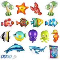 Fissaly 15 Stuks Oceaan Zeedieren Folie Ballonnen – Feest decoratie – Verjaardag Zee Versiering