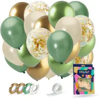 Fissaly 40 stuks Olijfgroen & Gouden Ballonnen Set met Lint – Feest Decoratie – Verjaardag Versiering - Helium