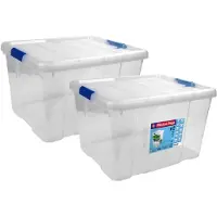 Hega hogar Set van 2x stuks kunststof opbergbox/opbergkist met deksel 25 liter transparant 42 x 35 x 25 cm - Opbergbox