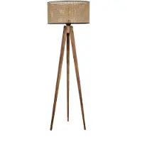 Opviq , Tripod vloerlamp met cilindrische, gevlochten rieten kap, bruin, hout, 45 x 45 x 153 cm
