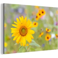 MuchoWow Wanddecoratie Metaal - Aluminium Schilderij Industrieel - Bloemen - Zonnebloem - Geel - 60x40 cm - Dibond - Foto op aluminium - Industriële muurdecoratie - Voor de woonkamer/slaapkamer