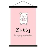 MuchoWow Cadeau voor Moederdag met tekst Zo blij dat jij mijn moeder bent – roze textielposter schoolplaat 60x90 cm - Foto print op textielposter (wanddecoratie woonkamer/slaapkamer)