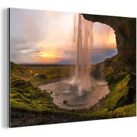 MuchoWow Wanddecoratie Metaal - Aluminium Schilderij Industrieel - Waterval - IJsland - Natuur - 120x80 cm - Dibond - Foto op aluminium - Industriële muurdecoratie - Voor de woonkamer/slaapkamer