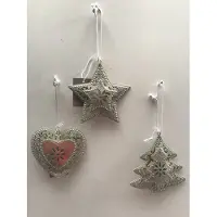 Christmas House Set van 3 ornamenten Martha kersthangers zilverkleurige kerstboomversiering
