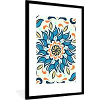 PosterMonkey Fotolijst incl. Poster - Zonnebloem - Blauw - Oranje - Abstract - 60x90 cm - Posterlijst