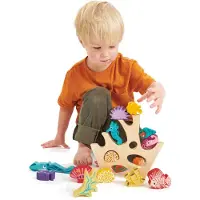 Tender Leaf Toys Houten spel - - Stapelbare koraalrif - 18 zeedieren - 27x8x25 cm - Unisex