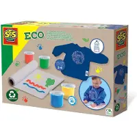 SES Creative - Eco Vingerverf Set met Kliederschort en Papierrol - 100% Gerecycled Materiaal - 4 Kleuren Uitwasbare Vingerverf - Inclusief R-PET Schort en Papierrol - Knutselen Kinderen vanaf 1 Jaar