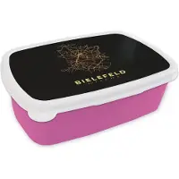MuchoWow Broodtrommel Roze - Lunchbox - Brooddoos - Bielefeld - Goud - Kaart - Plattegrond - Stadskaart - 18x12x6 cm - Kinderen - Meisje