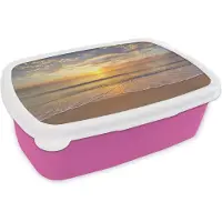 MuchoWow Broodtrommel Roze - Lunchbox - Brooddoos - Strand - Kleuren - Zon - 18x12x6 cm - Kinderen - Meisje
